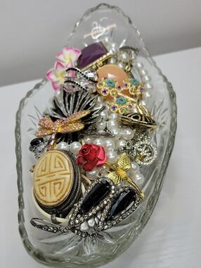Glass Dish Filled With Jewelry